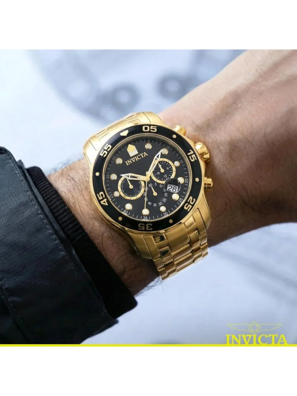 Men's Gold & Black Pro Diver Collection Chronograph Stainless Steel Case Watches